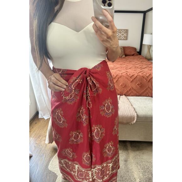 Vintage 90’s Liz Claiborne Size 12 100% Cotton Red Paisley Beaded Wrap Maxi - Picture 7 of 10